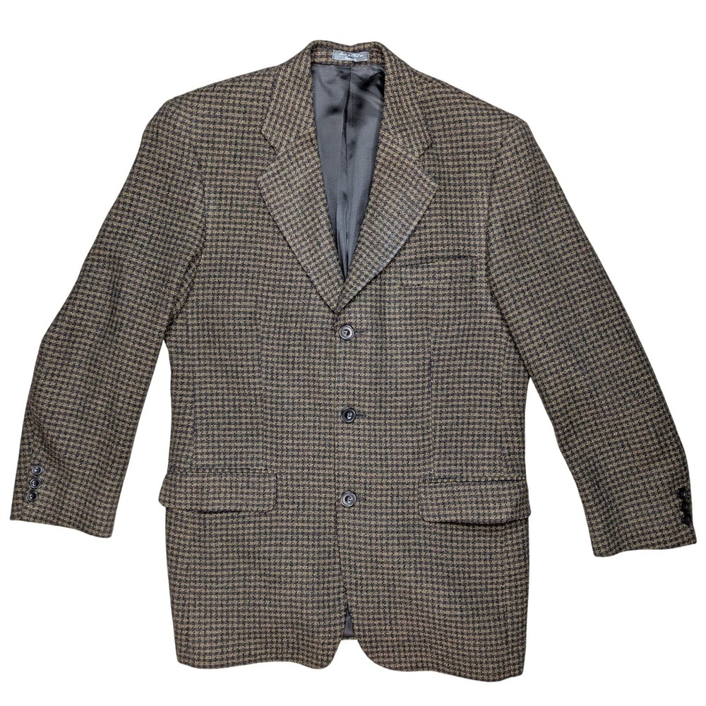 Vintage Wilke‎ Rodriguez Large Tan Houndstooth Classic Suit Blazer Jacket
